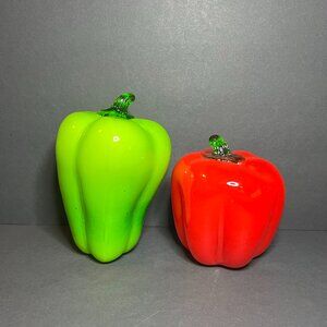VTG Murano Style Hand Blown Art Glass Decorative Vegetable Green & Red Peppers